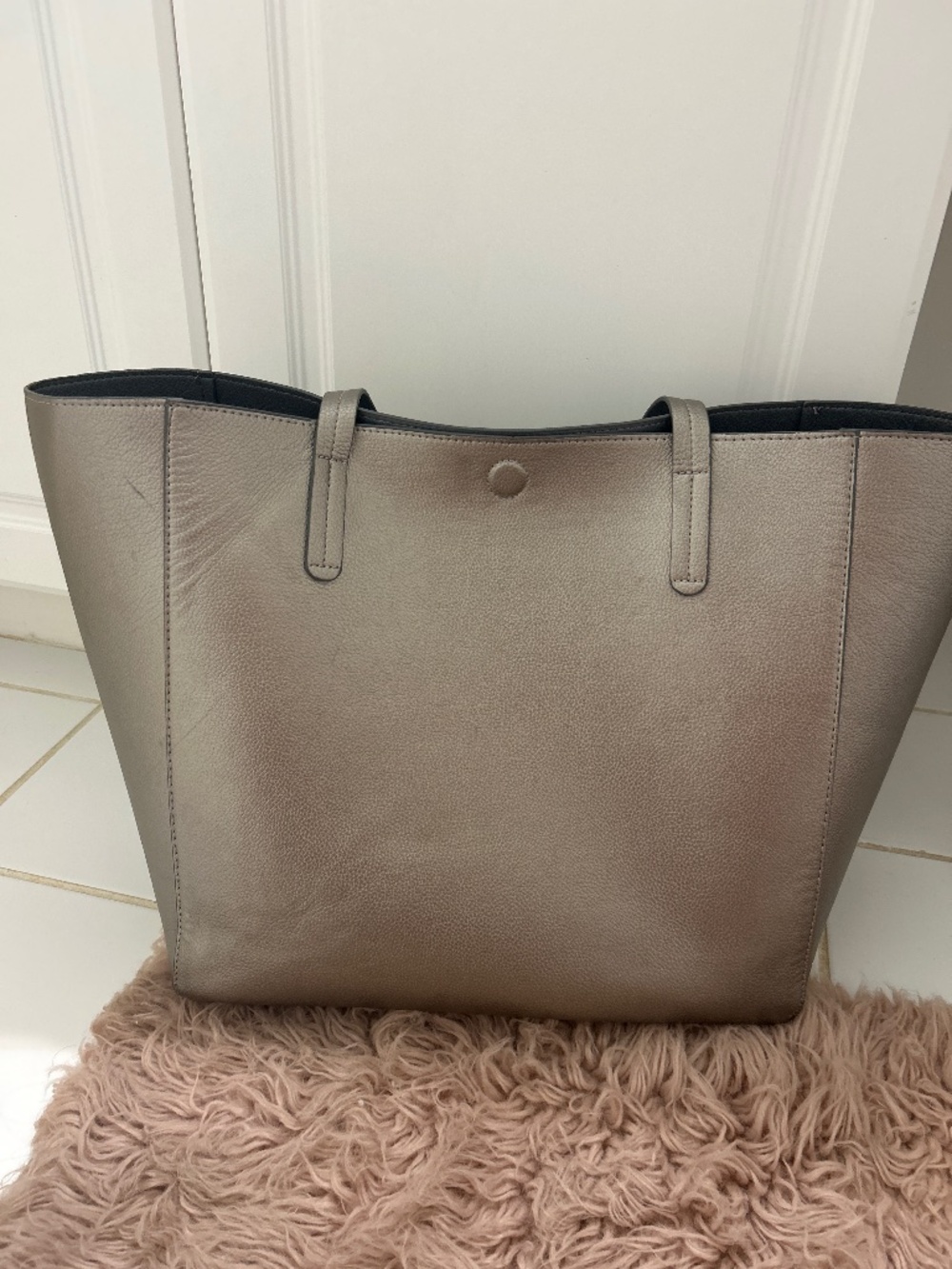 Large silver tote bag